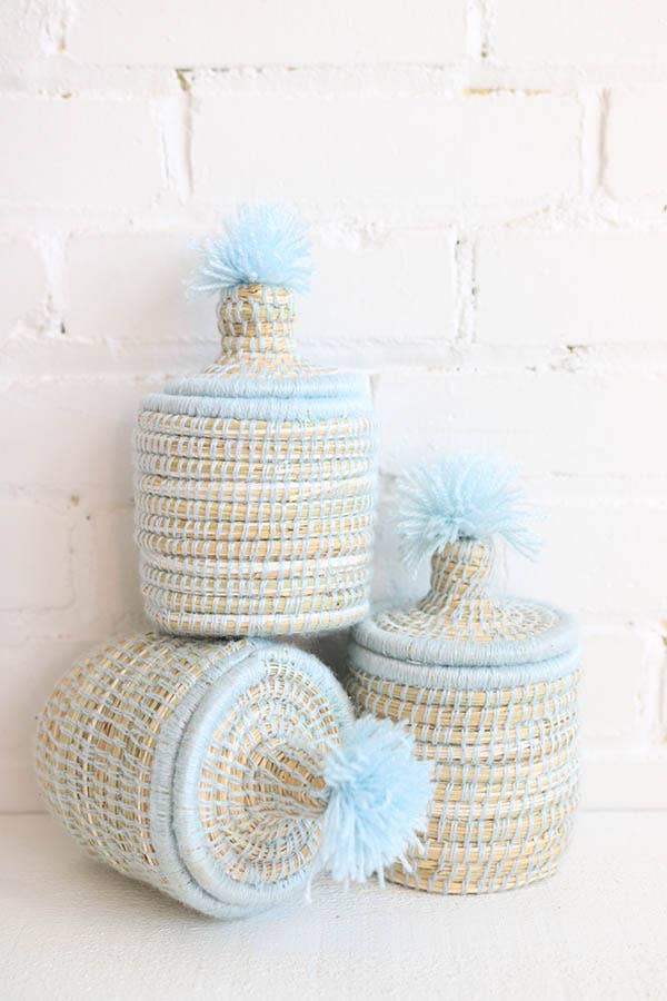 Mini Basket – Baby Blue Pompom