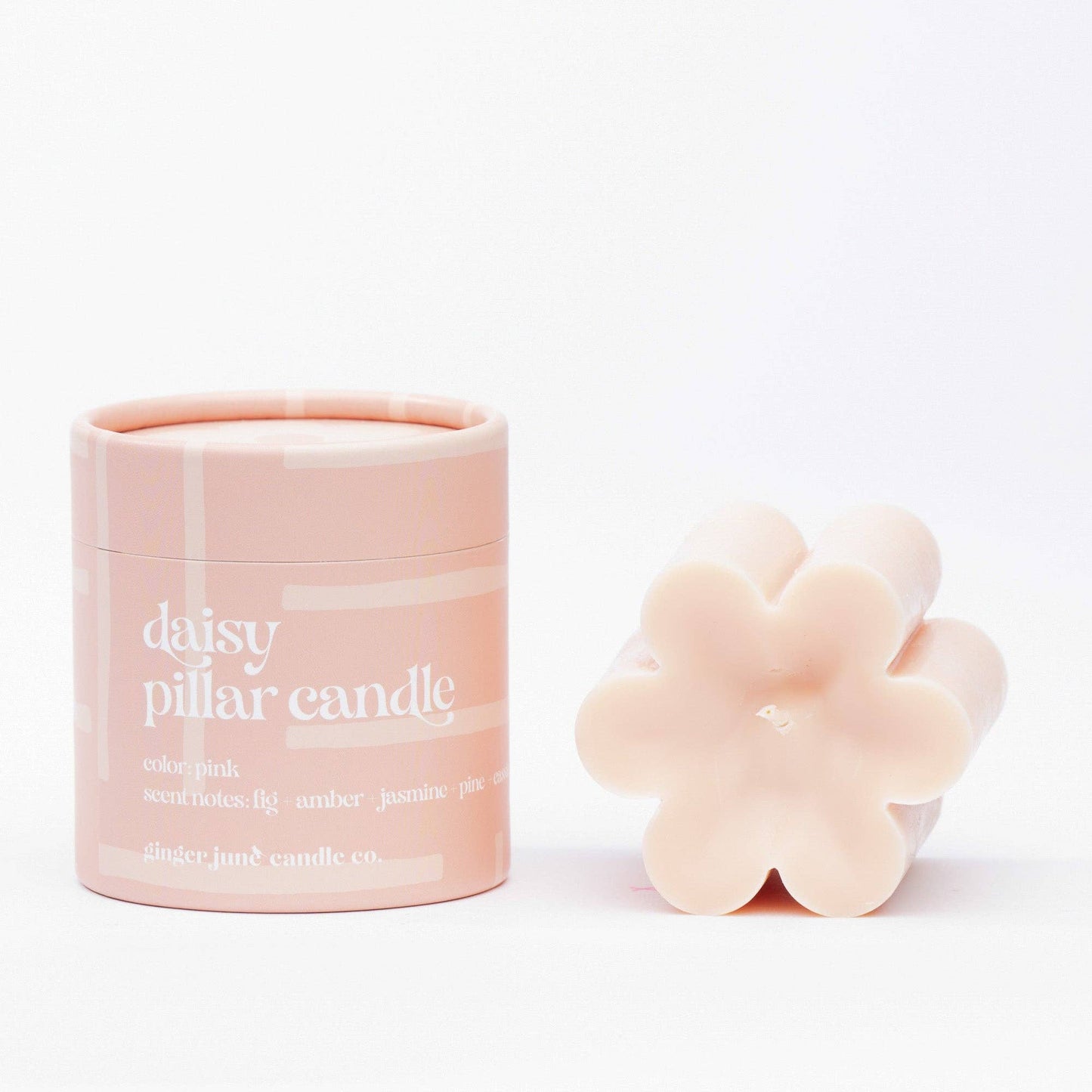 Ginger June Candle Co. - pink daisy pillar candle  • 9 oz soy candle
